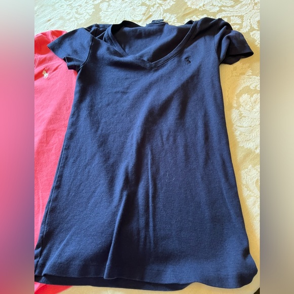 Ralph Lauren Wmen’s Cotton V-Neck Short Sleeve Tee’s pink & navy - Picture 8 of 9